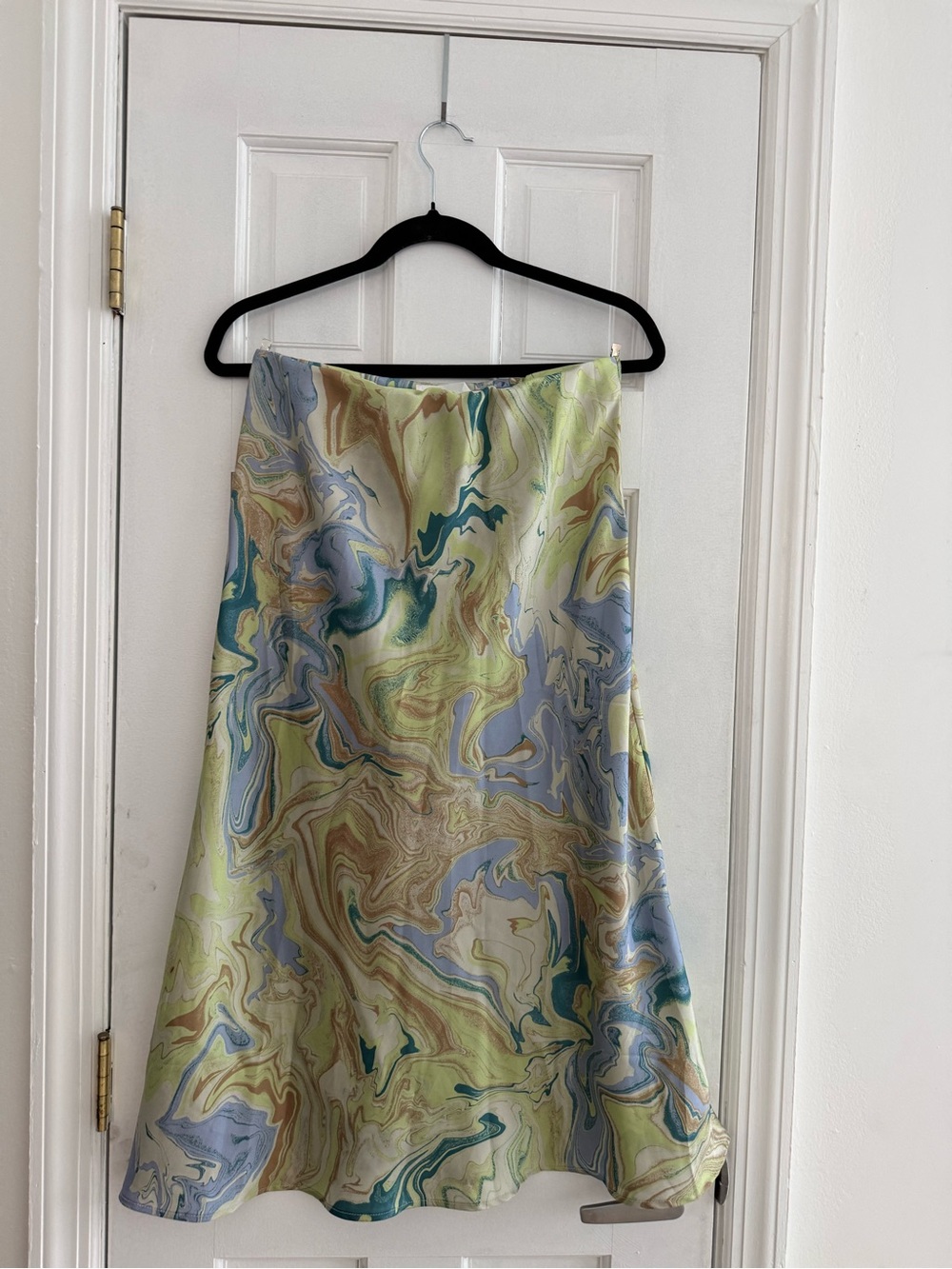 MANGO Multi-Colored Satin Midi Skirt